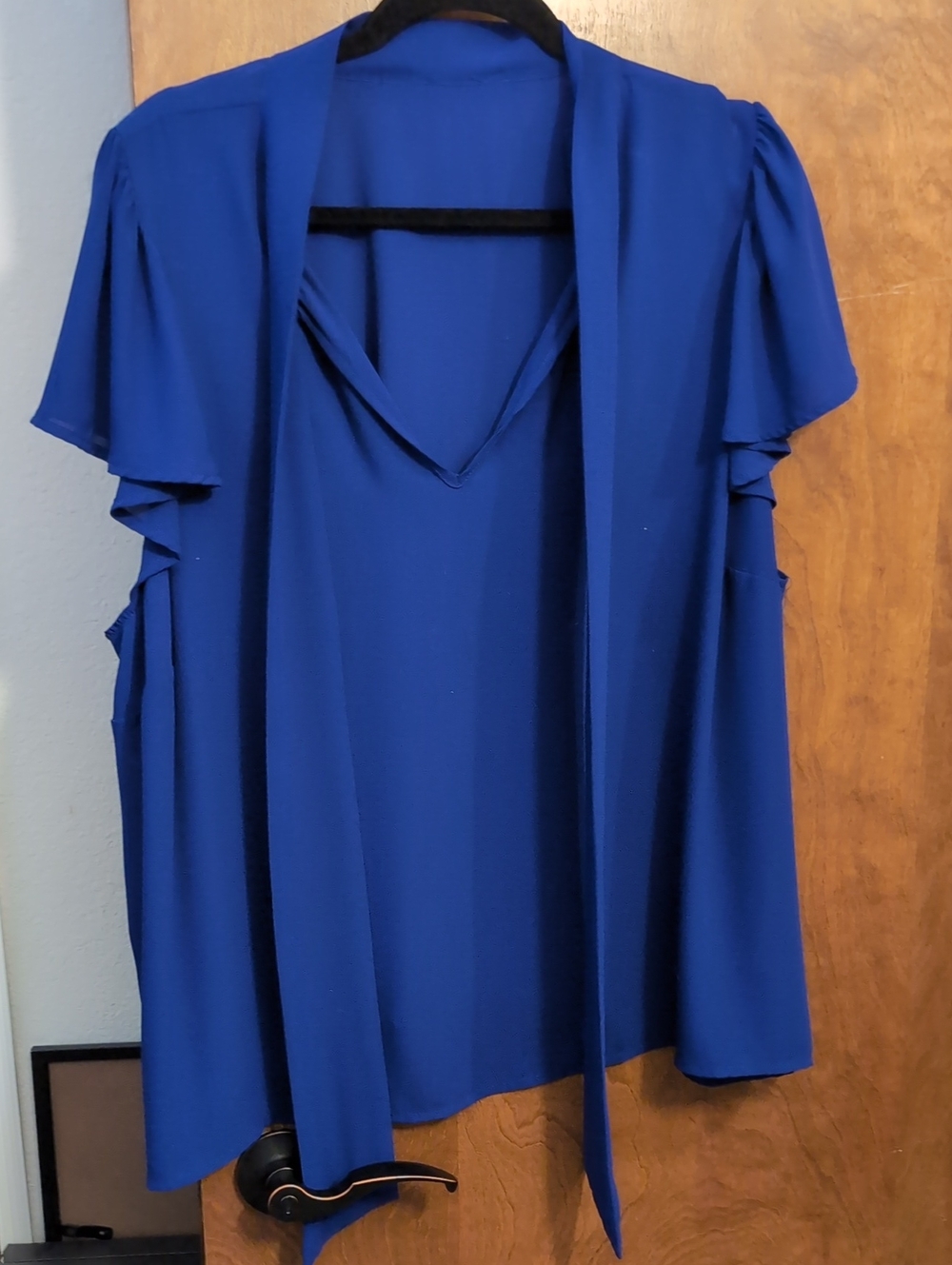 Eloquii Royal Blue V-Neck Tie-Front Flutter Sleeve Blouse